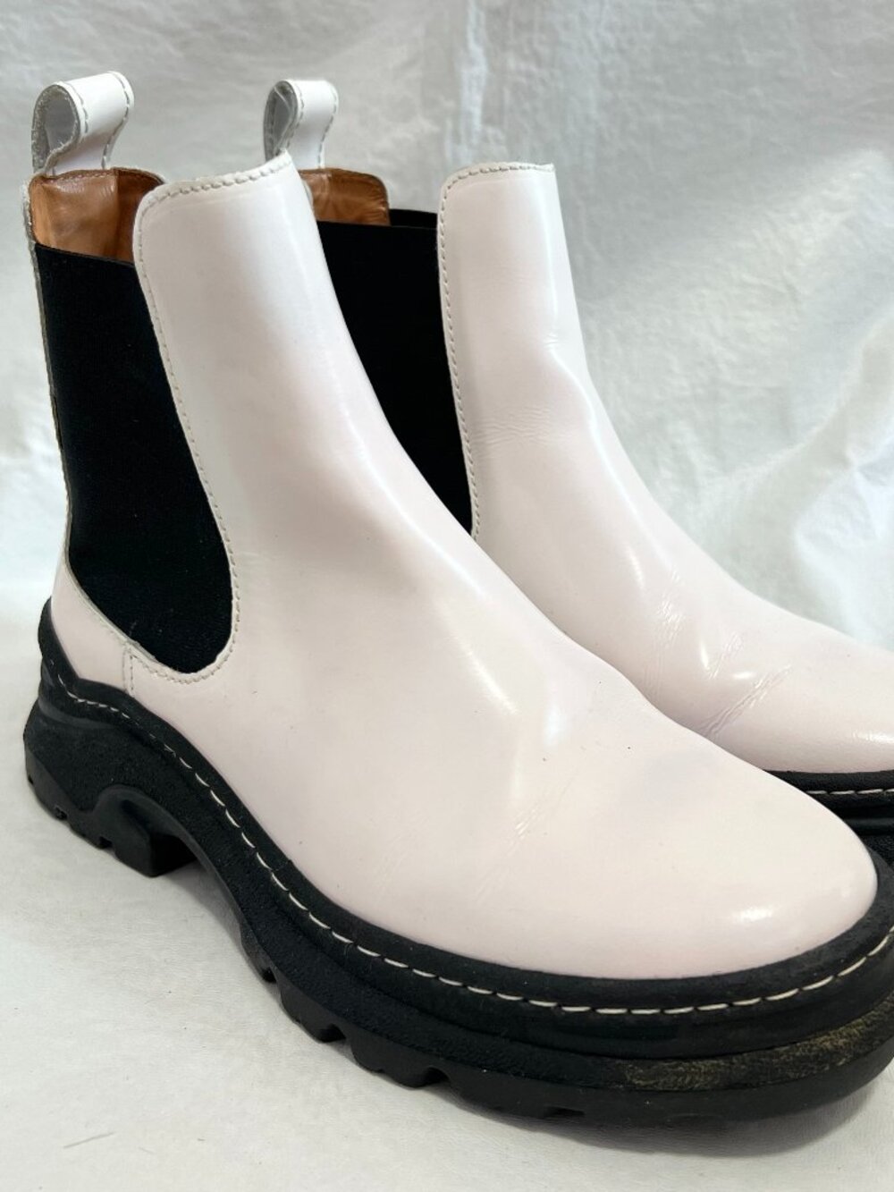 & Other Stories Chelsea Boots light pink leather black chunky platform 37 6